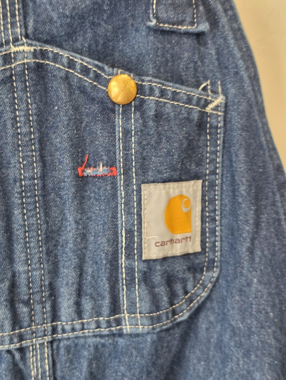 Vintage Carhartt Denim Overalls Dark Wash Men’s Size 32x32 Utility Bib - Picture 6 of 16